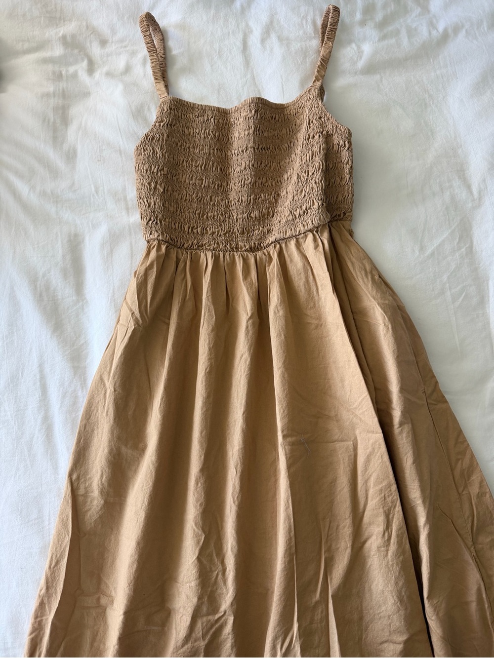 Old Navy Tan Smocked Bodice Sundress with open back